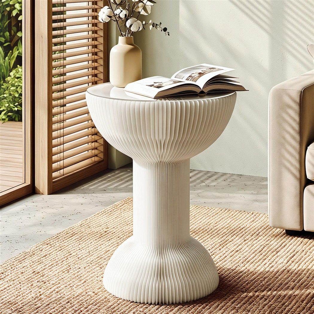Artiss Paper End Table Honeycomb Coffee Table Foldable Round Bedside Side Table White 40x55cm Awezingly
