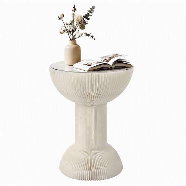 Artiss Paper End Table Honeycomb Coffee Table Foldable Round Bedside Side Table White 40x55cm Awezingly