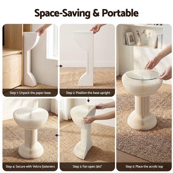 Artiss Paper End Table Honeycomb Coffee Table Foldable Round Bedside Side Table White 40x55cm Awezingly