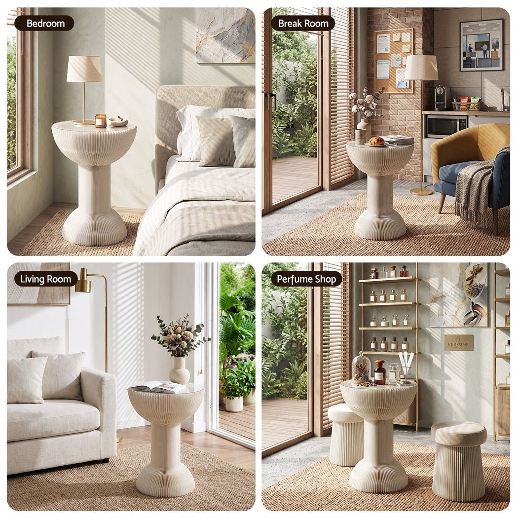 Artiss Paper End Table Honeycomb Coffee Table Foldable Round Bedside Side Table White 40x55cm Awezingly