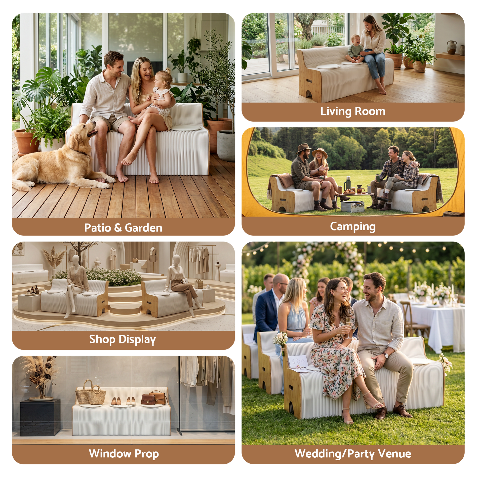 Artiss Folding Kraft Paper Sofa 3 Seater Accordion Bench with PU Leather Cushion Collapsible Couch 300kg Capacity 150x59x63cm Awezingly