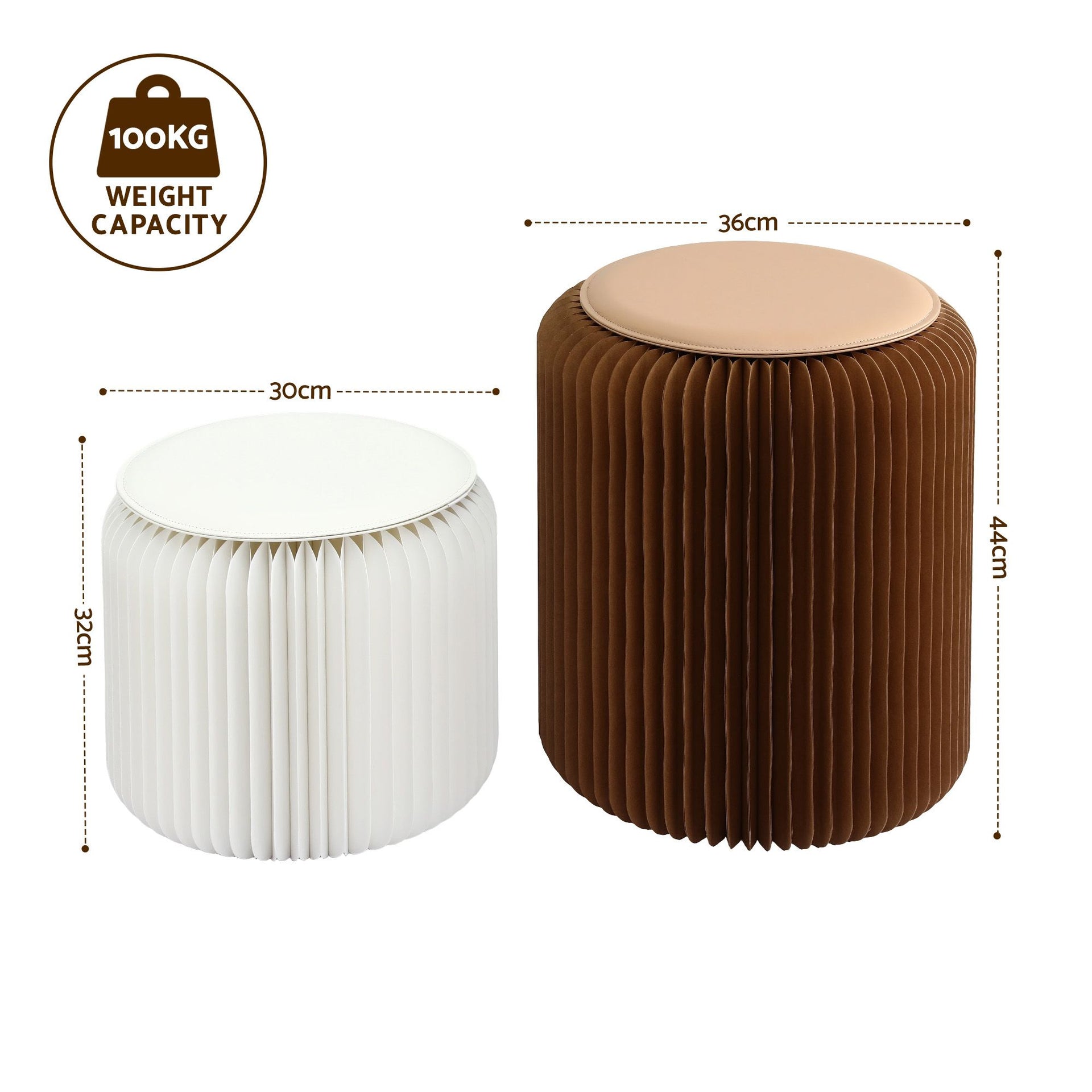 Artiss Accordion Folding Paper Stools Set Includes 2 Cushions Natural Kraft 100KG Capacity Awezingly