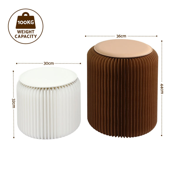 Artiss Accordion Folding Paper Stools Set Includes 2 Cushions Natural Kraft 100KG Capacity Awezingly