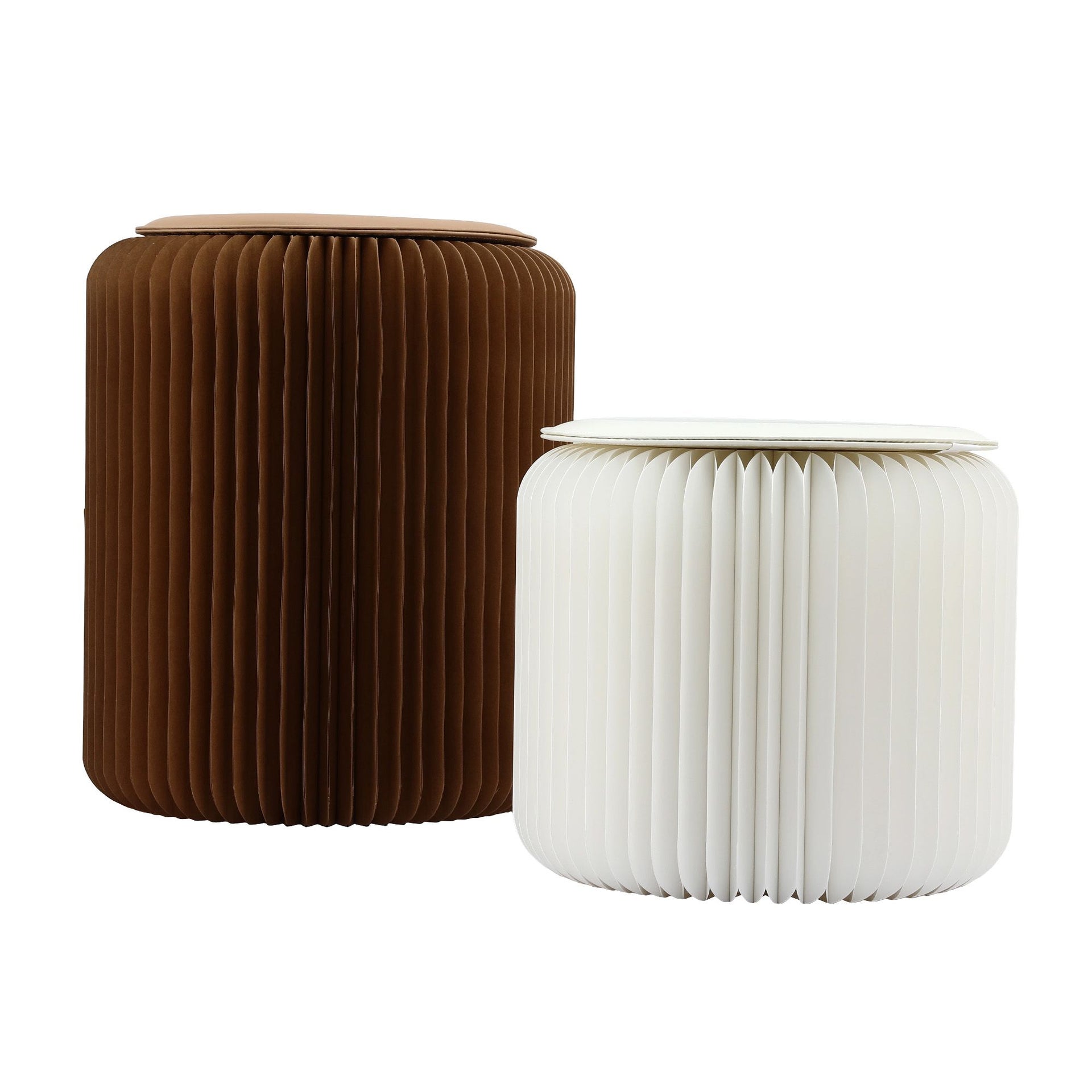 Artiss Accordion Folding Paper Stools Set Includes 2 Cushions Natural Kraft 100KG Capacity Awezingly