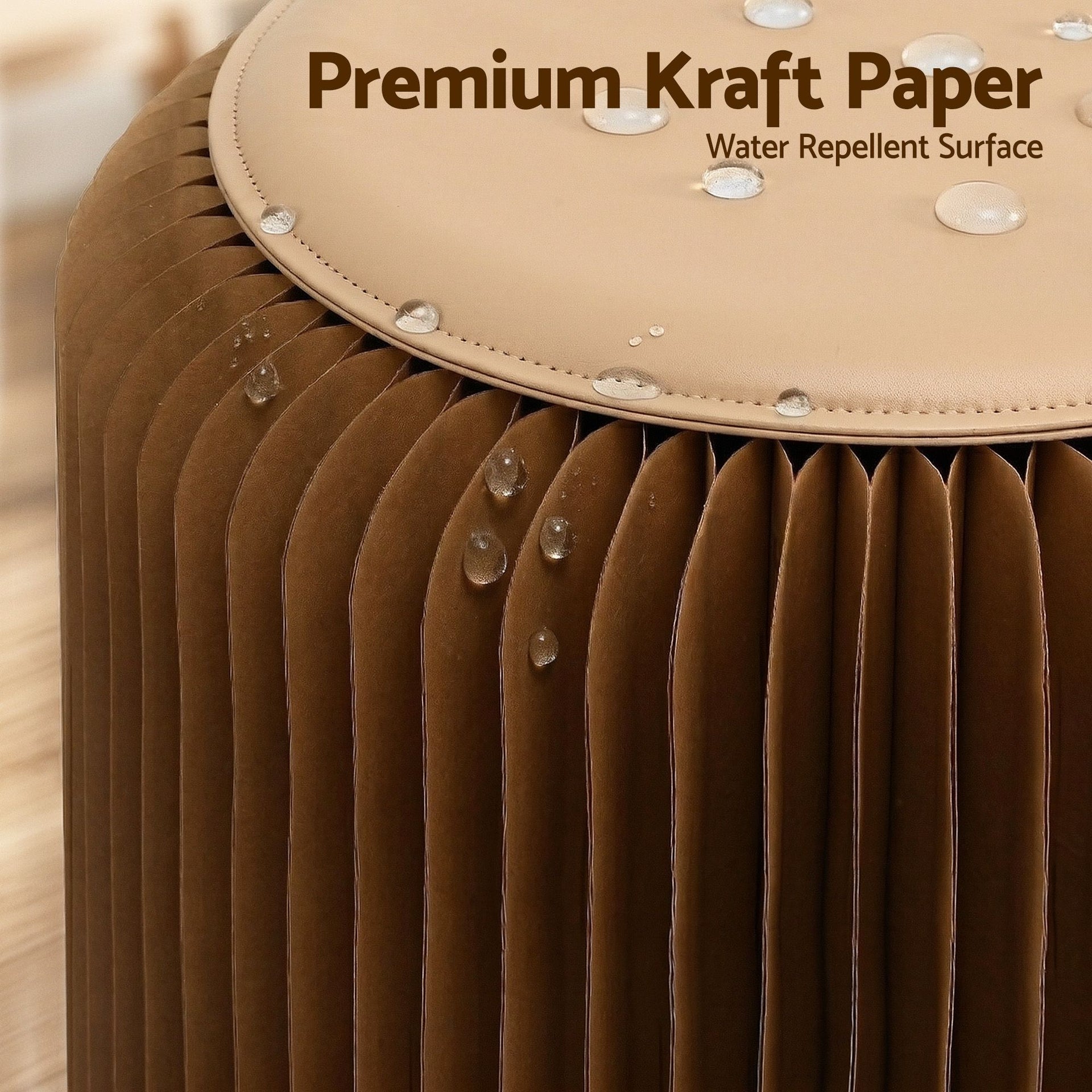 Artiss Accordion Folding Paper Stools Set Includes 2 Cushions Natural Kraft 100KG Capacity Awezingly