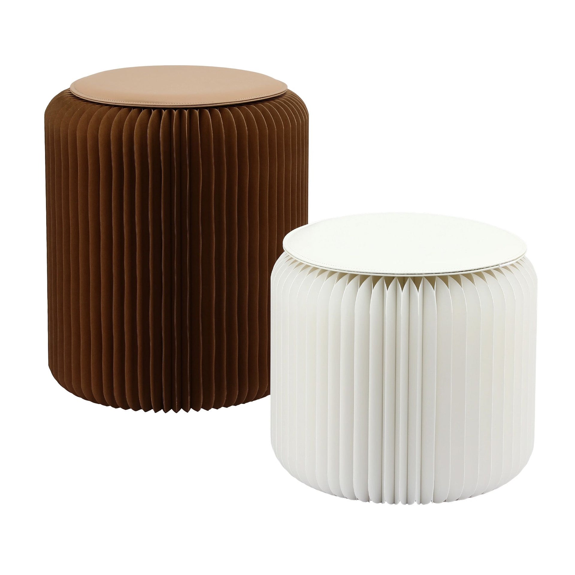 Artiss Accordion Folding Paper Stools Set Includes 2 Cushions Natural Kraft 100KG Capacity Awezingly