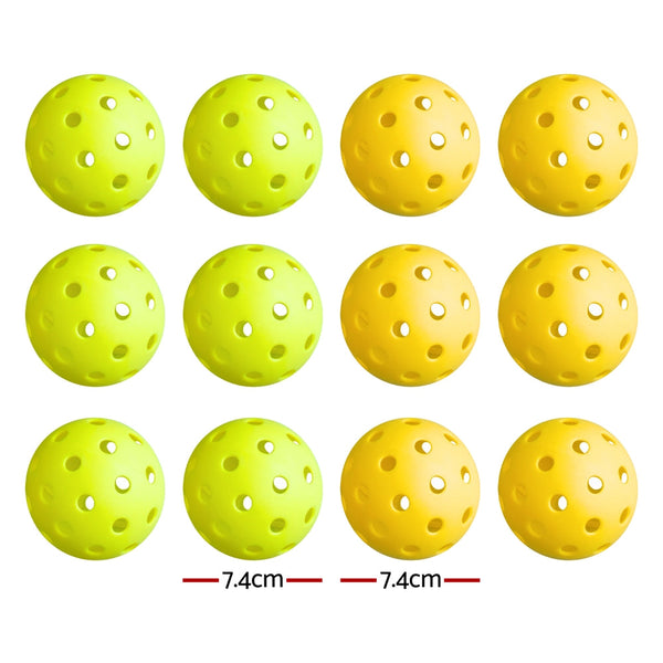 Everfit 12PC Pickleballs Set 40-Hole Design Indoor Outdoor Durable PE Balls Green/Yellow Everfit
