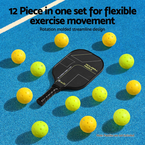 Everfit 12PC Pickleballs Set 40-Hole Design Indoor Outdoor Durable PE Balls Green/Yellow Everfit