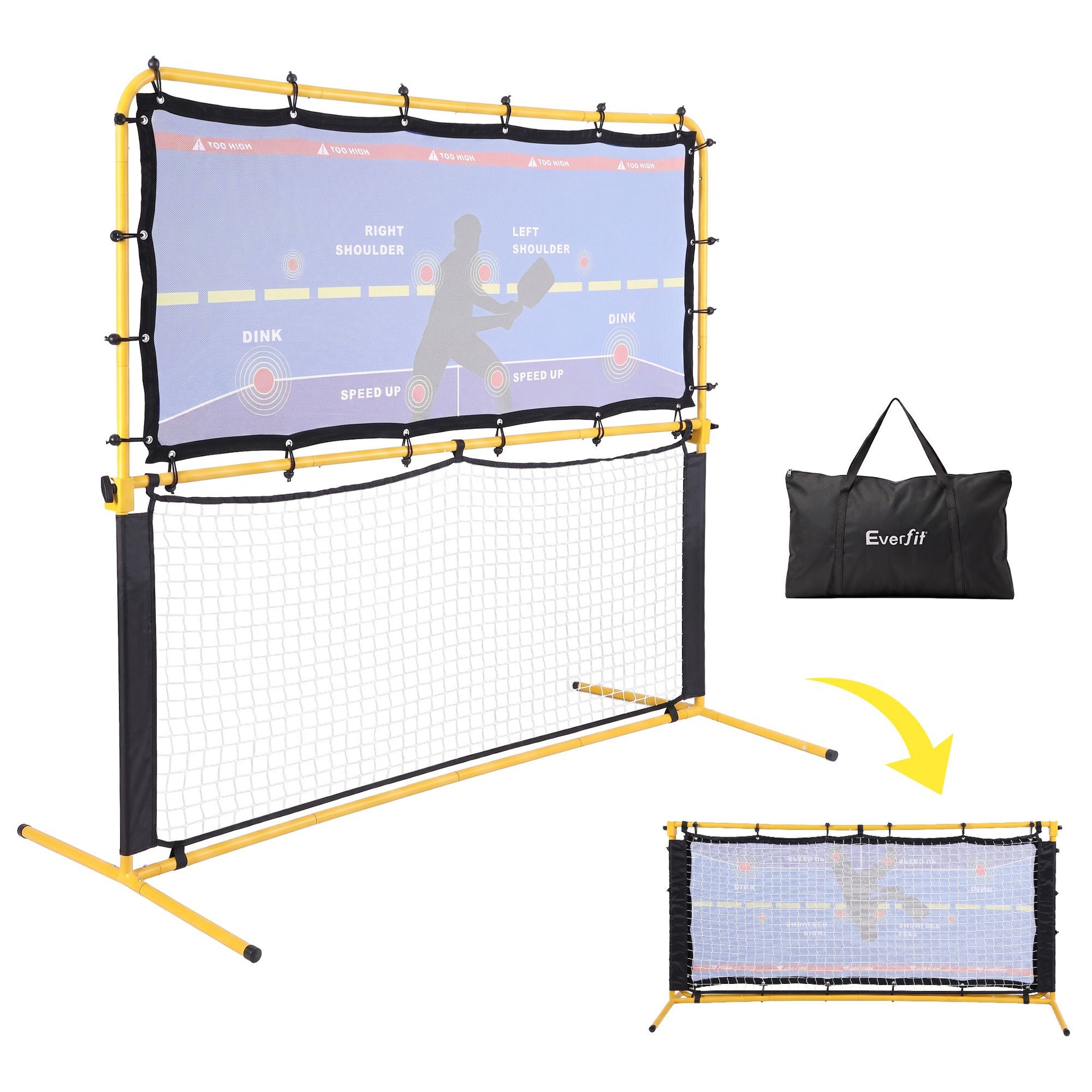Everfit Pickleball Net Rebounder Portable Training Practice 6FT Black Yellow Awezingly