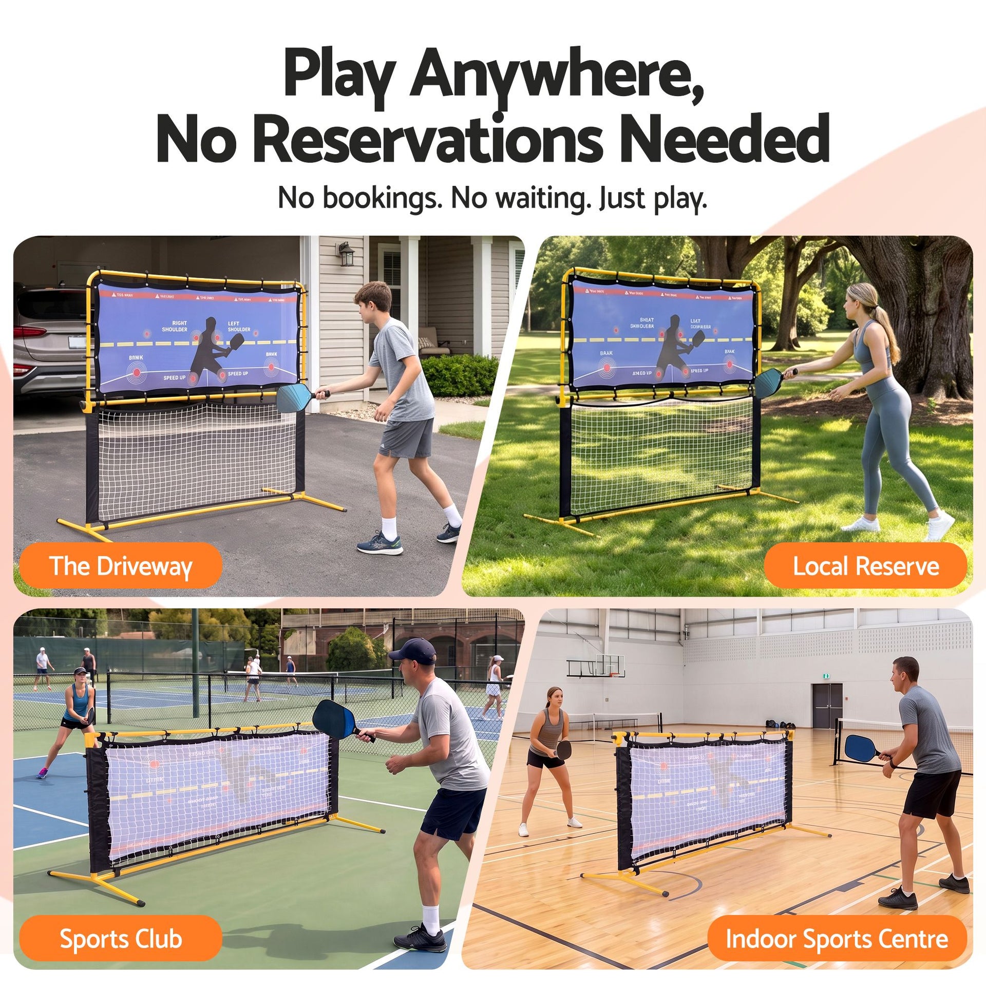 Everfit Pickleball Net Rebounder Portable Training Practice 6FT Black Yellow Awezingly