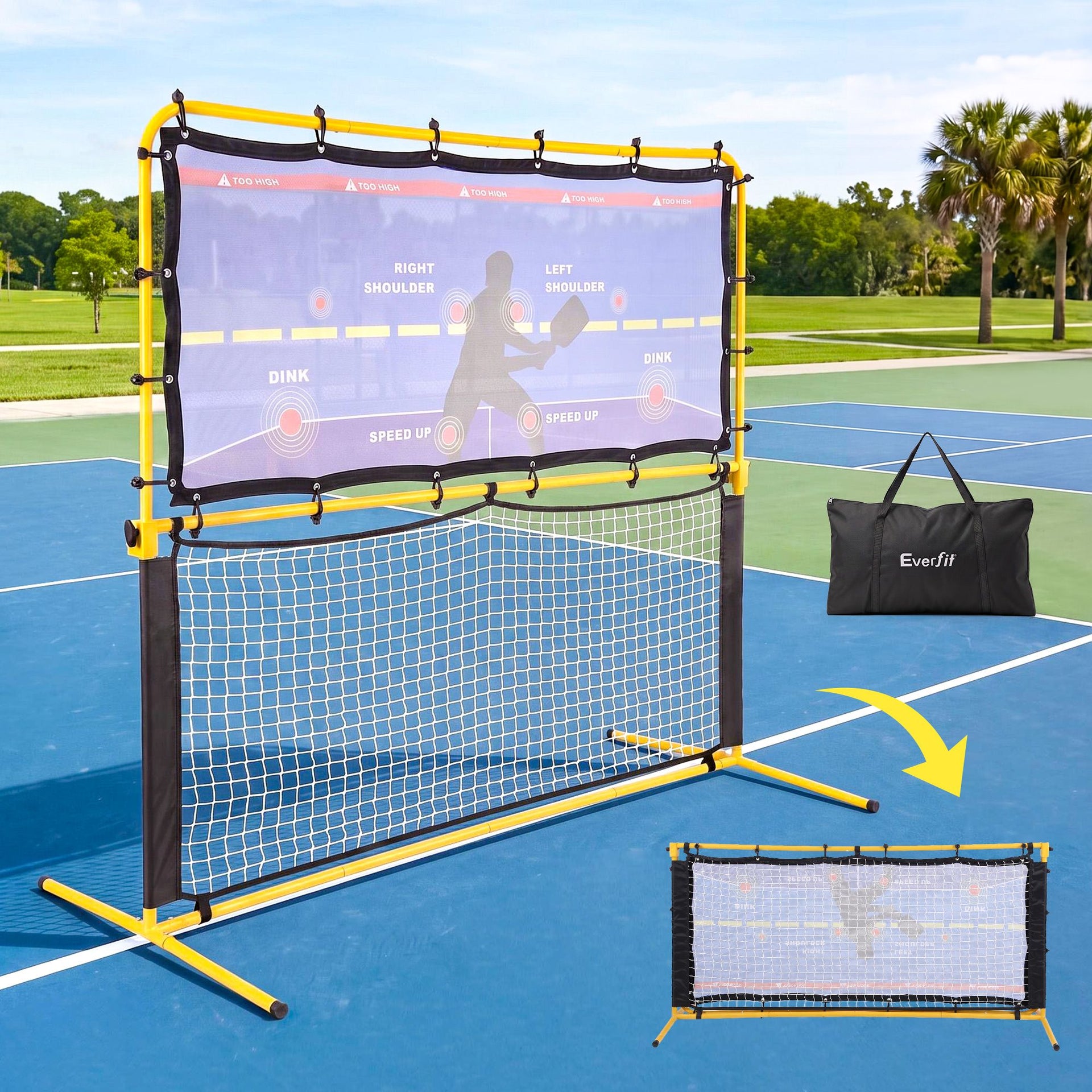Everfit Pickleball Net Rebounder Portable Training Practice 6FT Black Yellow Awezingly