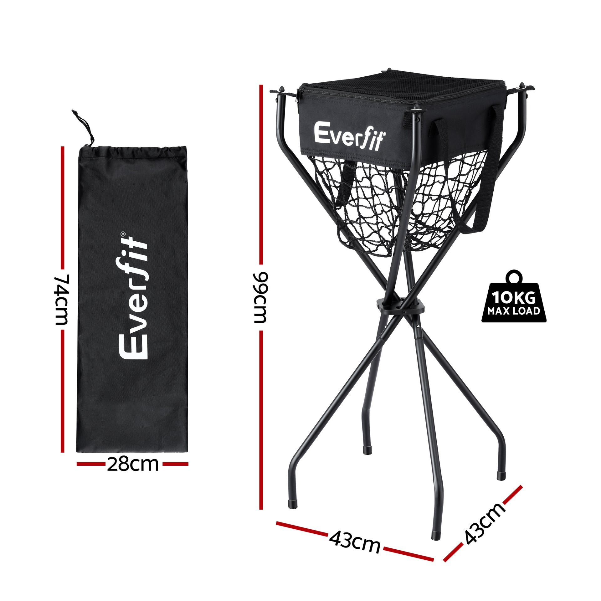 Everfit Portable Ball Cart Foldable Pickleball Tennis Baseball Softball Awezingly