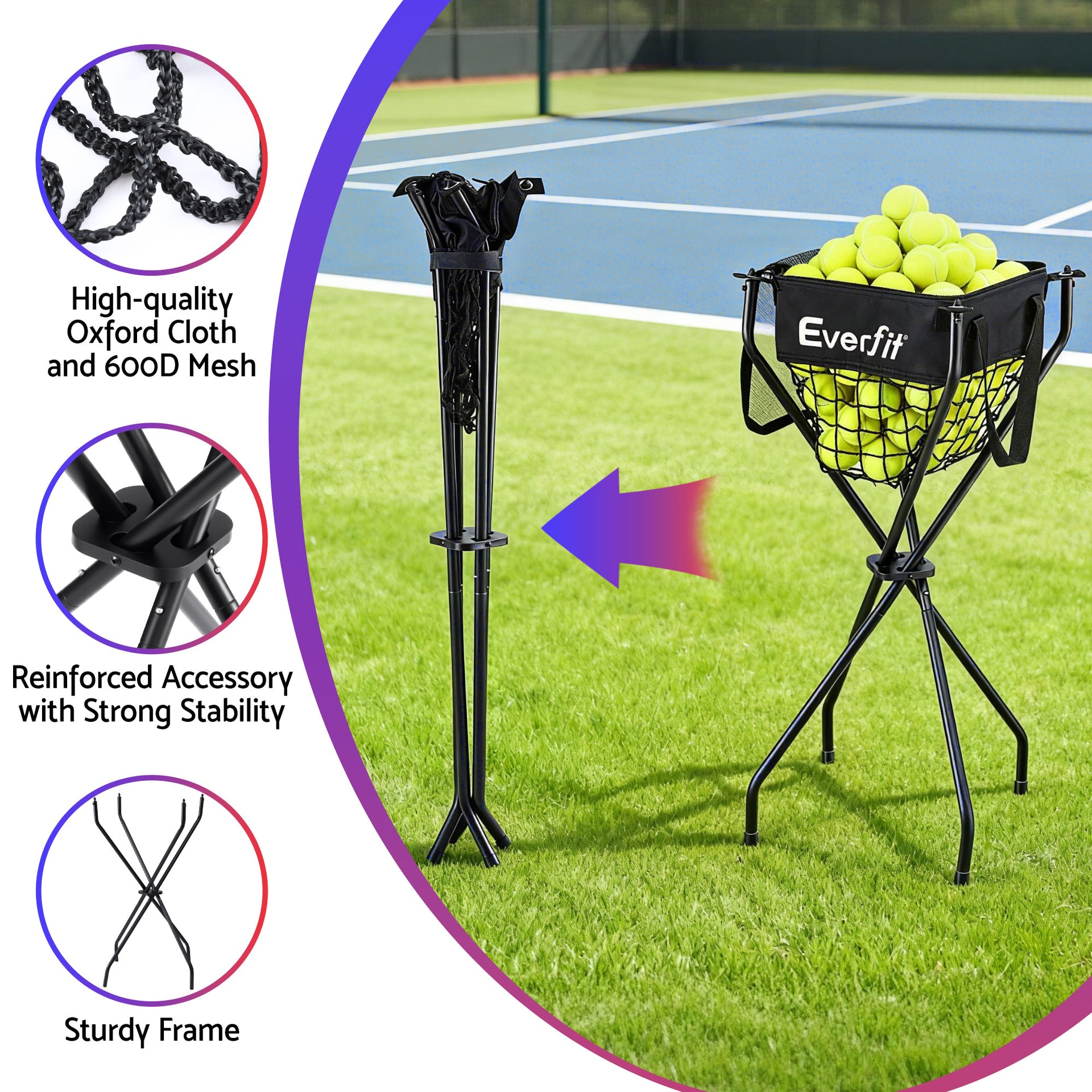 Everfit Portable Ball Cart Foldable Pickleball Tennis Baseball Softball Awezingly