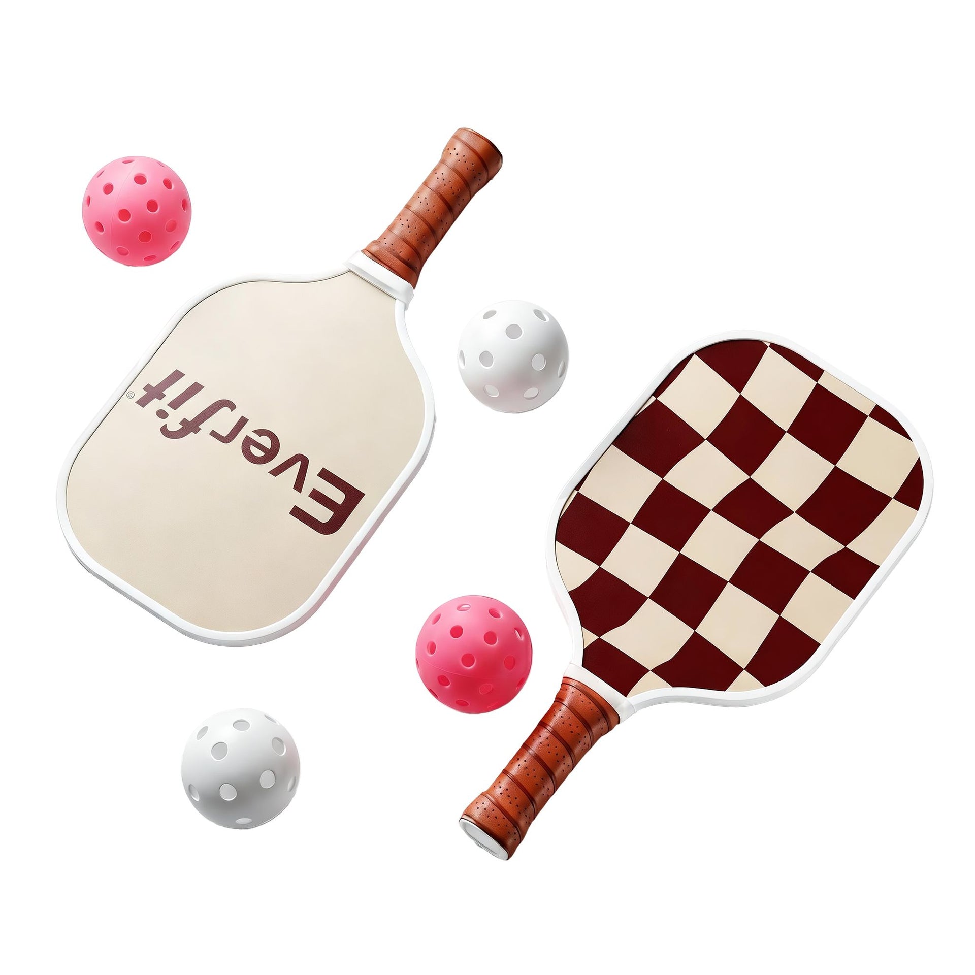 Everfit Pickleball Paddle Set Fibreglass Racquet Honeycomb Core With Bag Brown Awezingly