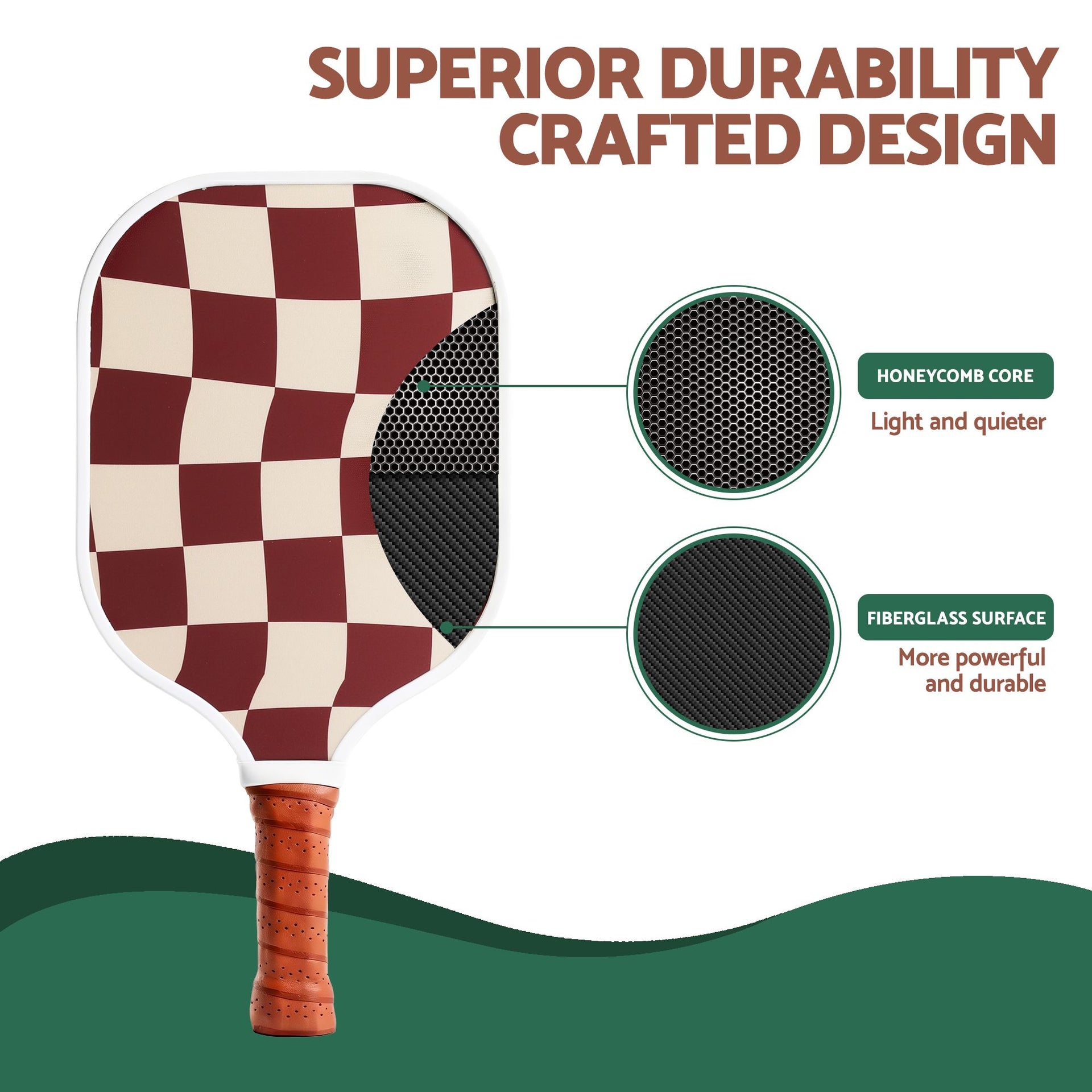 Everfit Pickleball Paddle Set Fibreglass Racquet Honeycomb Core With Bag Brown Awezingly