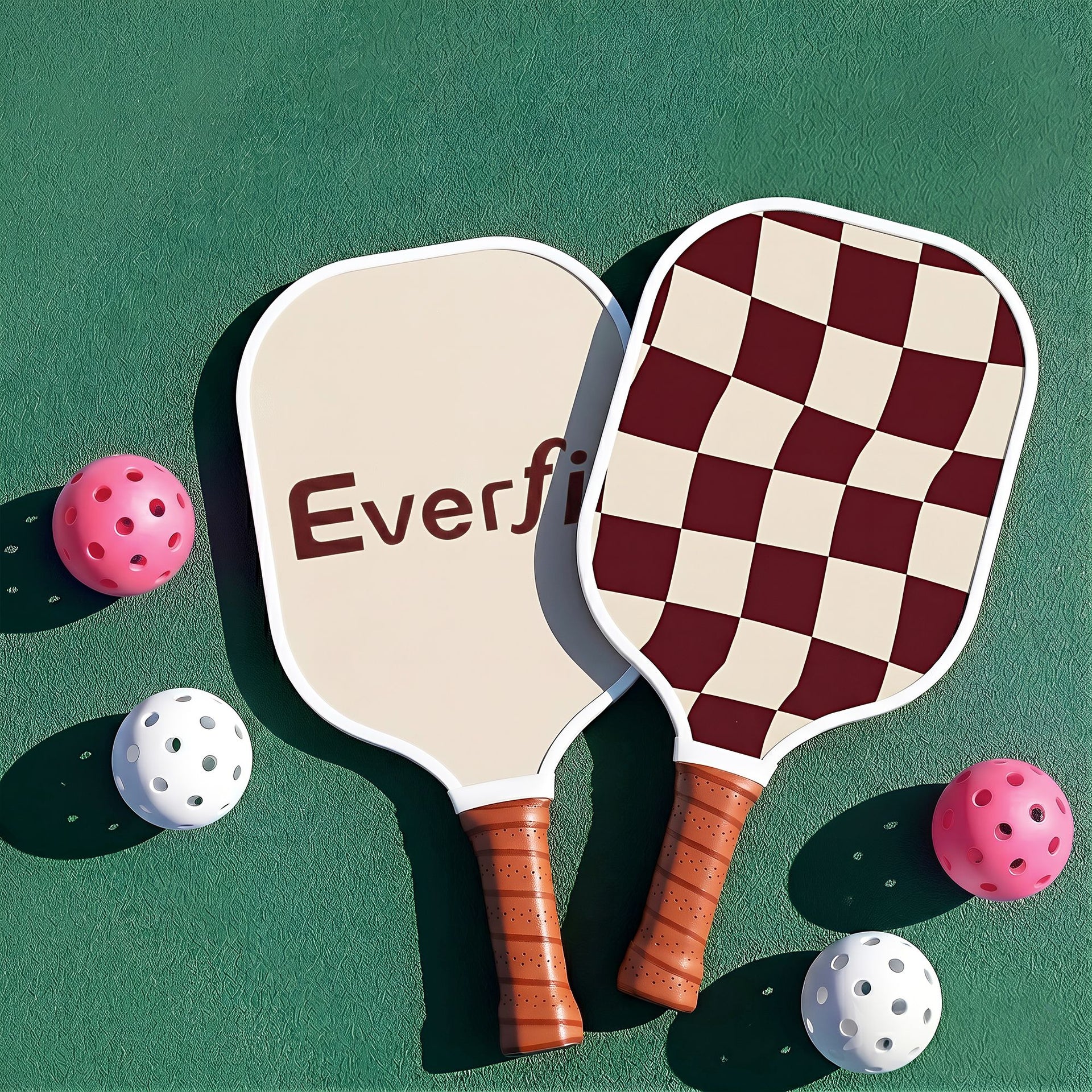Everfit Pickleball Paddle Set Fibreglass Racquet Honeycomb Core With Bag Brown Awezingly