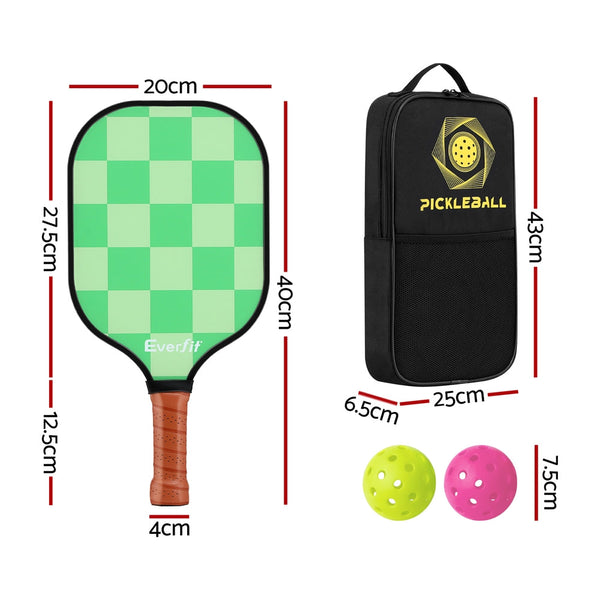 Everfit Pickleball Paddle Set Fiberglass with Balls Bag Tournament Kit 2PCS Pickle Balls Rackets Everfit