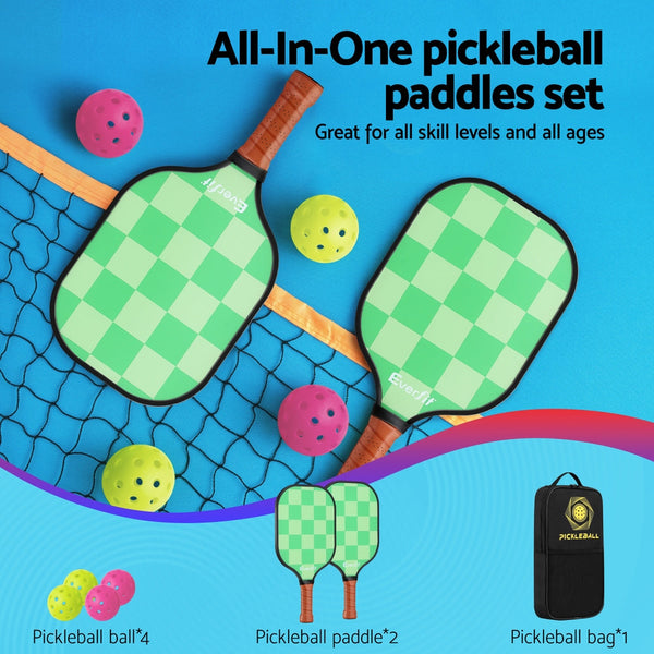 Everfit Pickleball Paddle Set Fiberglass with Balls Bag Tournament Kit 2PCS Pickle Balls Rackets Everfit