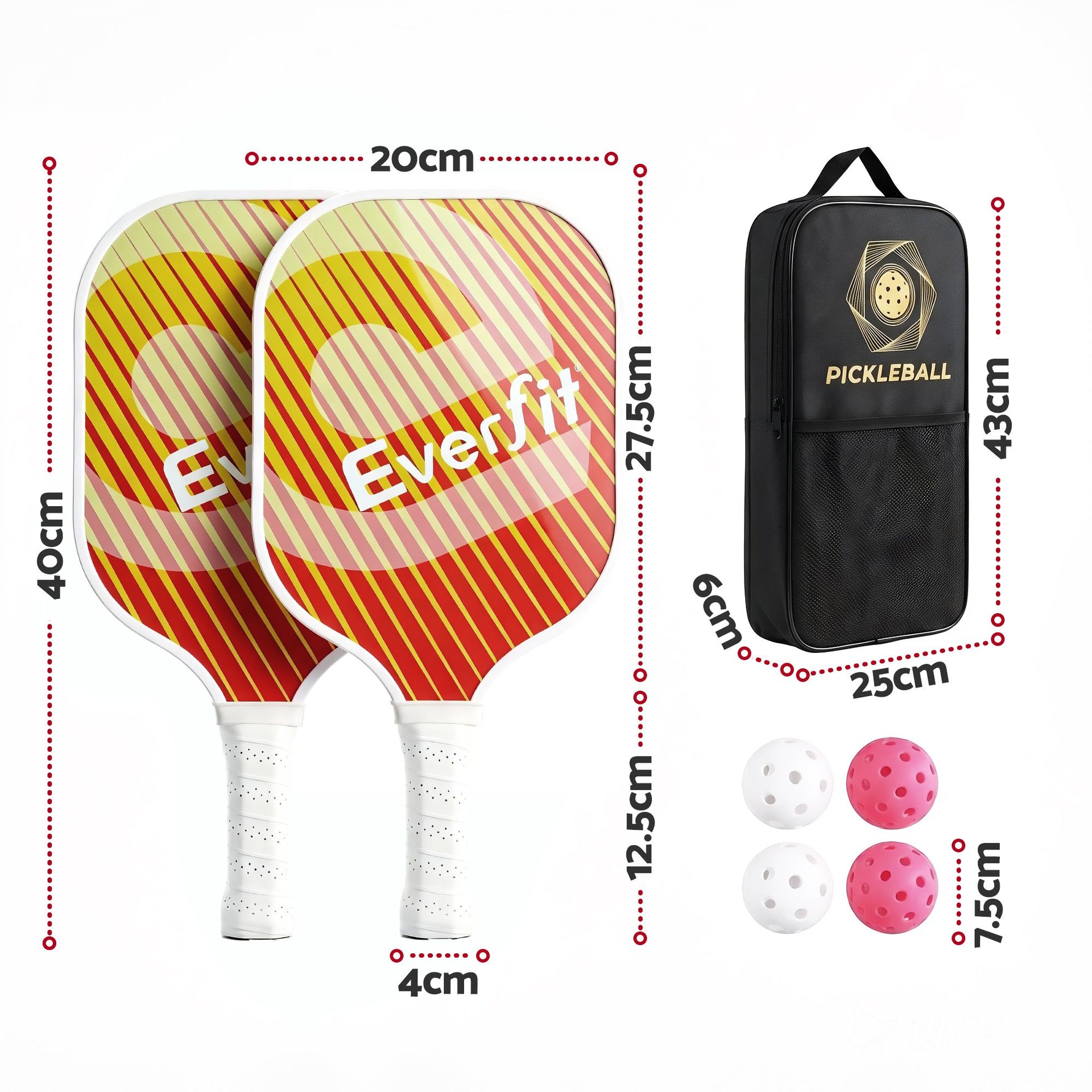 Everfit Pickleball Paddle Set Fibreglass Racquet Honeycomb Core With Bag Orange Awezingly
