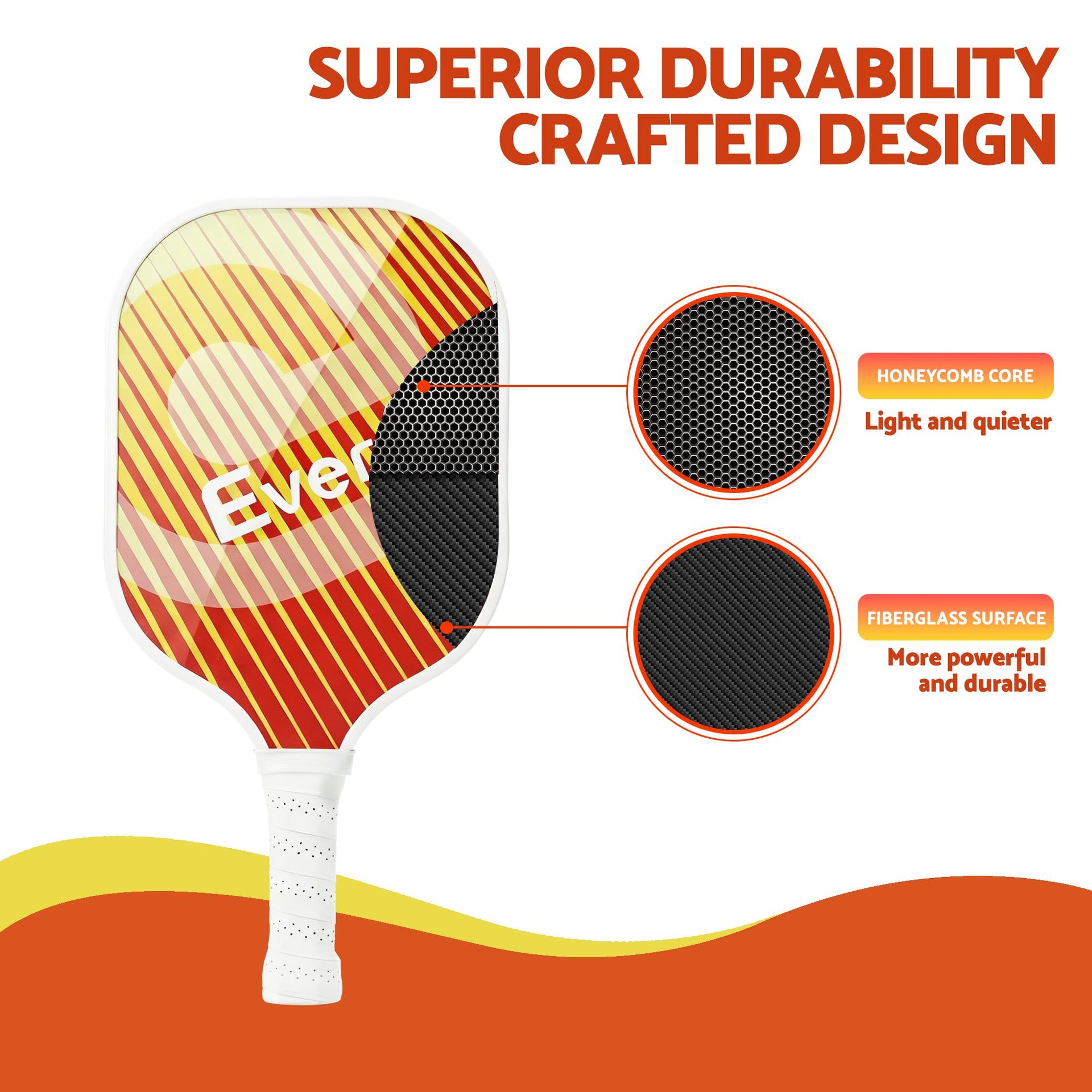 Everfit Pickleball Paddle Set Fibreglass Racquet Honeycomb Core With Bag Orange Awezingly