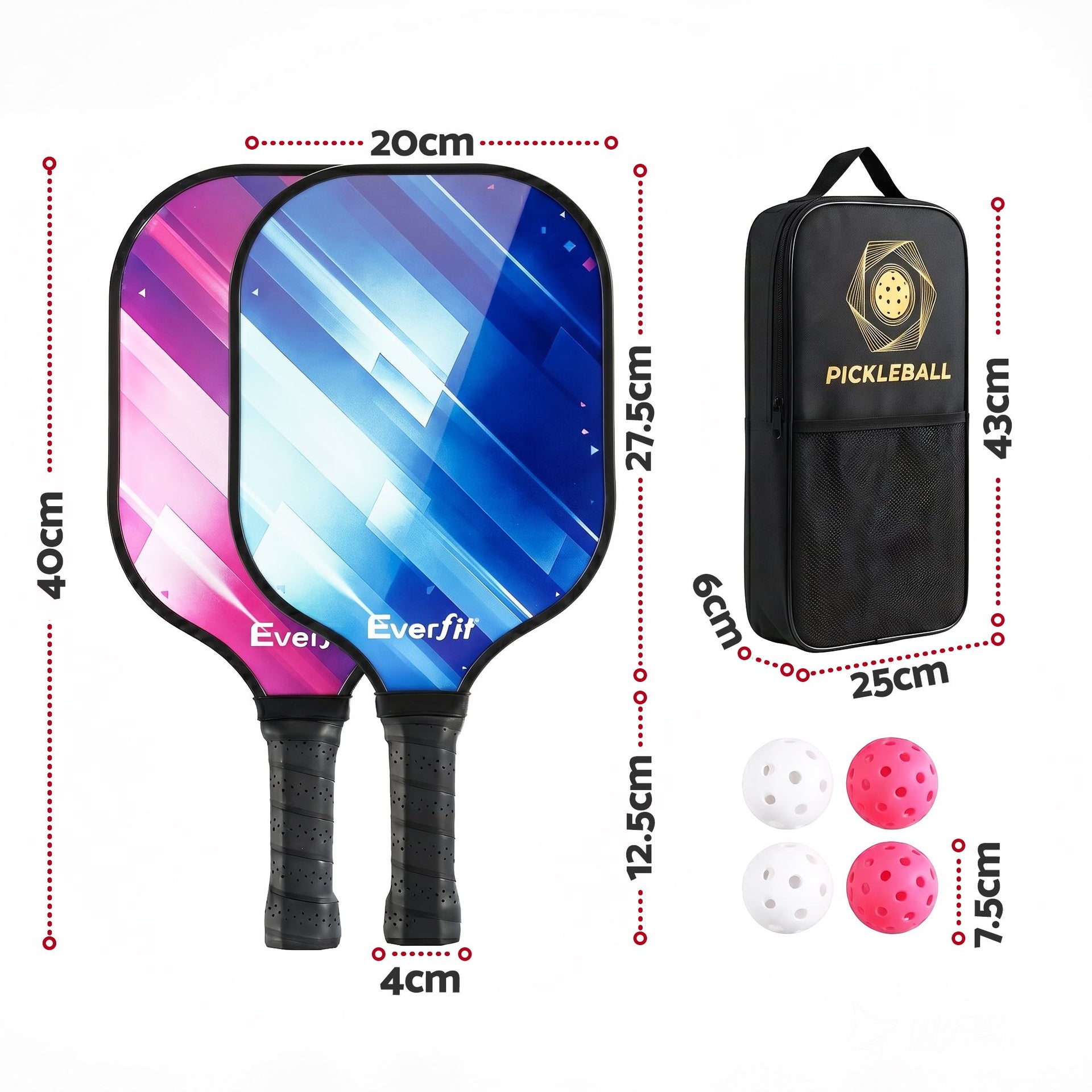 Everfit Pickleball Paddle Set Fibreglass Racquet Honeycomb Core With Bag Awezingly