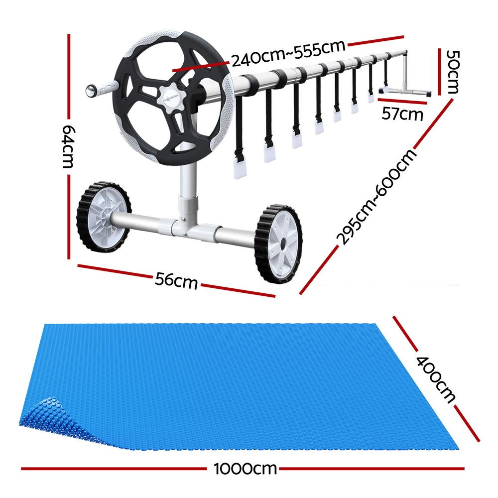 Aquabuddy Pool Cover 500 Micron 10x4m Blue Swimming Pool Solar Blanket 5.5m Roller Awezingly