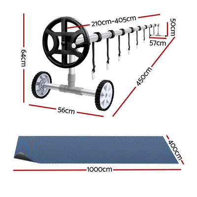 Aqua Buddy Pool Cover 600 Micron 10x4m w/ Roller 4m Swimming Pools Black Solar Blanket
