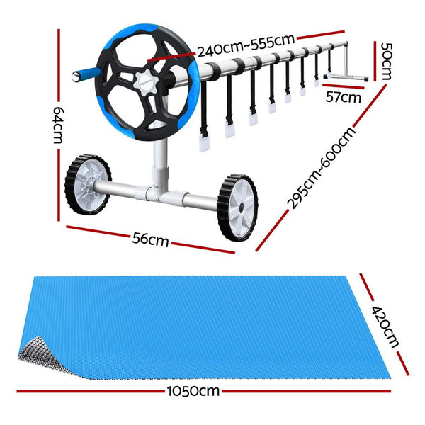 Aquabuddy Pool Cover 500 Micron 10.5x4.2m Silver Swimming Pool Solar Blanket 5.5m Blue Roller Awezingly
