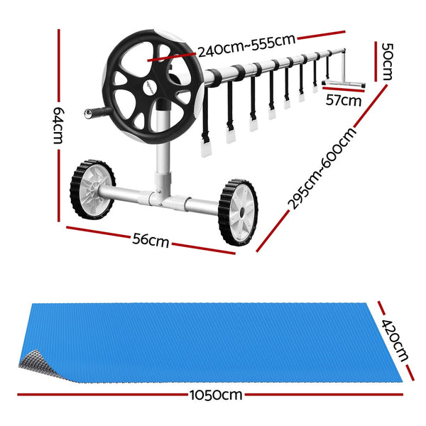 Aqua Buddy Pool Cover 600 Micron Solar Heat Blanket LDPE 10.5x4.2m w/ 5.55m Roller Awezingly