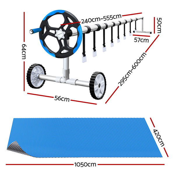 Aqua Buddy Pool Cover 600 Micron Solar Heat Blanket 10.5x4.2m w/ 5.55m Roller Blue Aquabuddy