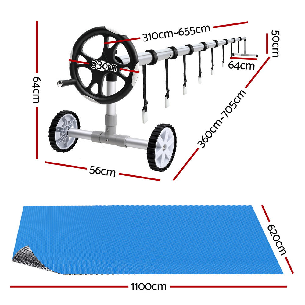 Aquabuddy Pool Cover 600 Micron 11x6.2m w/ Roller 6.55m Swimming Pools Solar Blanket Aquabuddy