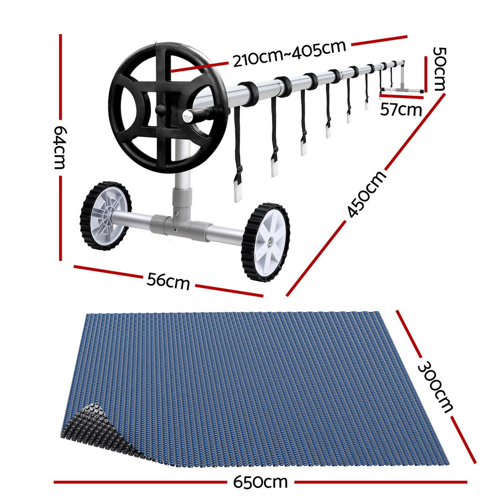 Aquabuddy Pool Cover 600 Micron 6.5x3m w/ Roller 4m Swimming Pools Black Solar Blanket Aquabuddy