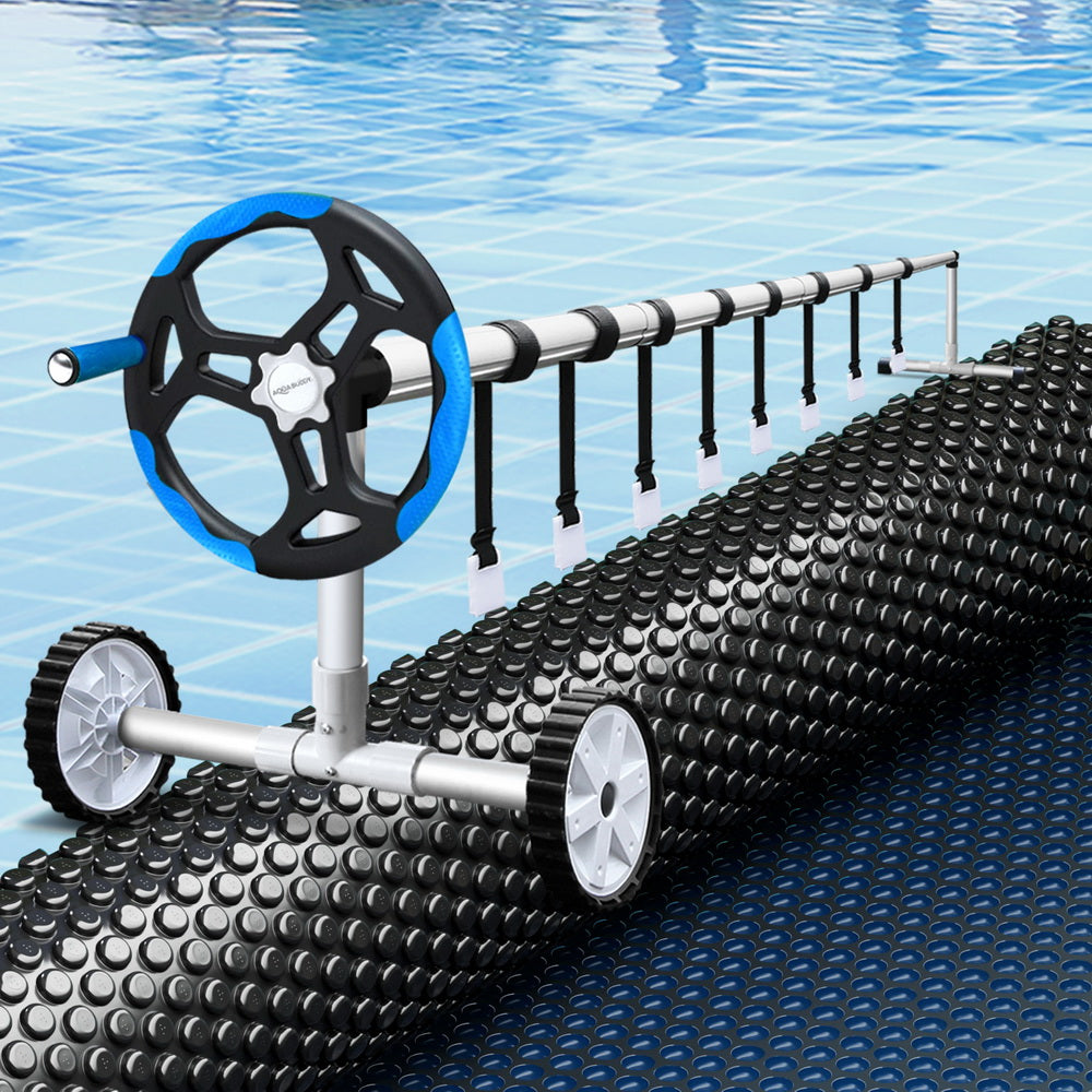 Aquabuddy Pool Cover 600 Micron 6.5x3m w/ Roller 5.55m Black Solar Blanket Aquabuddy