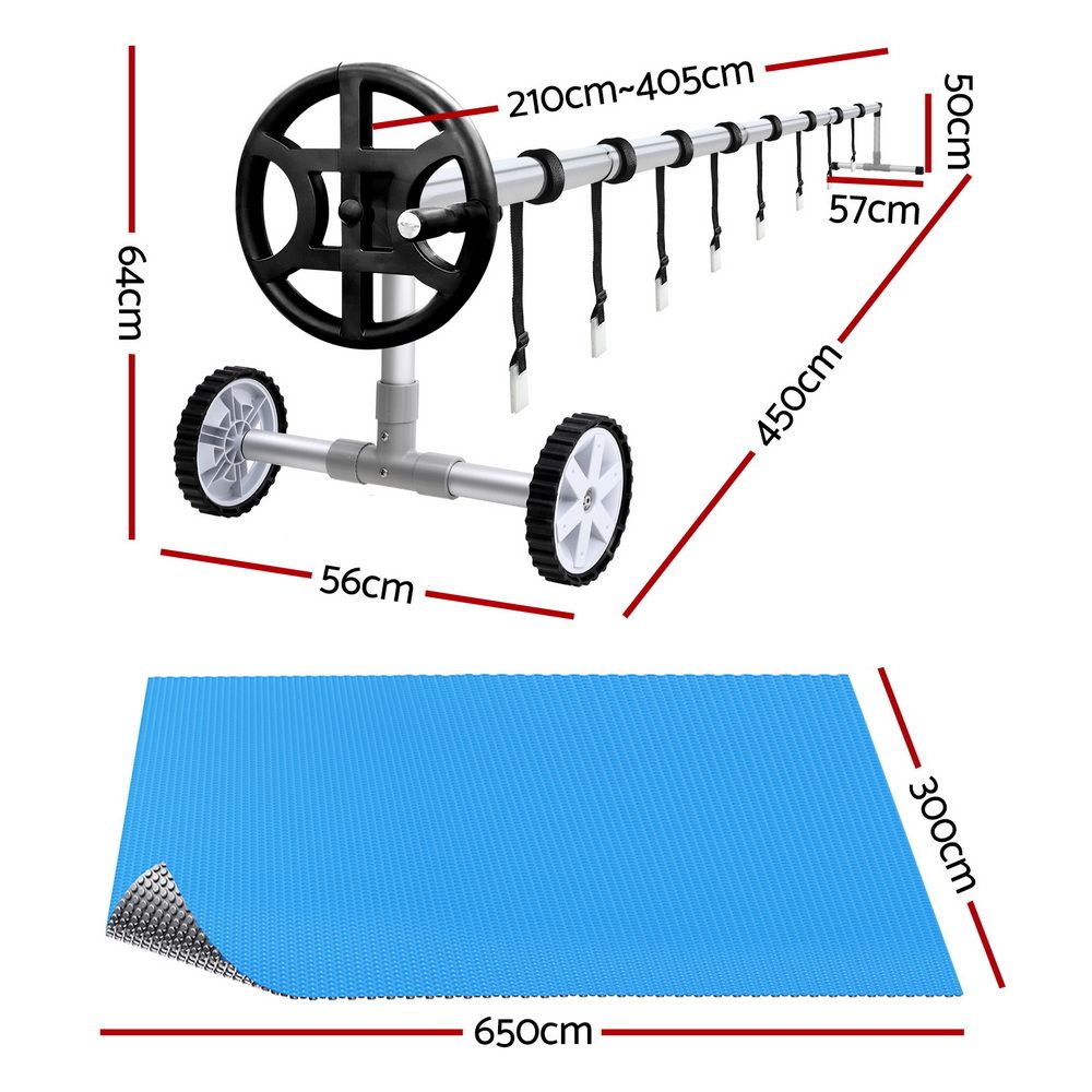 Aquabuddy Pool Cover 500 Micron 6.5x3m Silver Swimming Pool Solar Blanket 4m Roller Awezingly