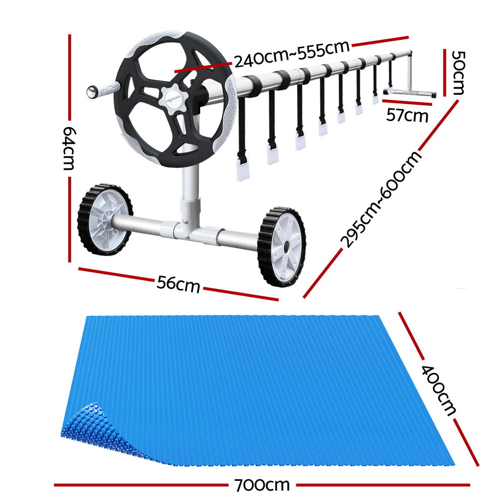 Aquabuddy Pool Cover 600 Micron 7x4m w/ Roller 5.55m Swimming Pools Solar Blanket Aquabuddy