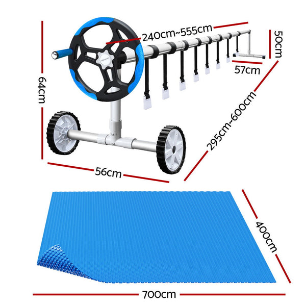Aquabuddy Pool Cover 600 Micron 7x4m w/ Roller 5.55m Solar Blanket Blue Aquabuddy