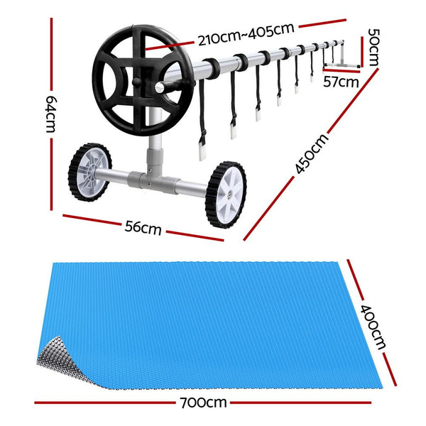 Aquabuddy Pool Cover 500 Micron 7x4m Silver Swimming Pool Solar Blanket 4m Roller Awezingly
