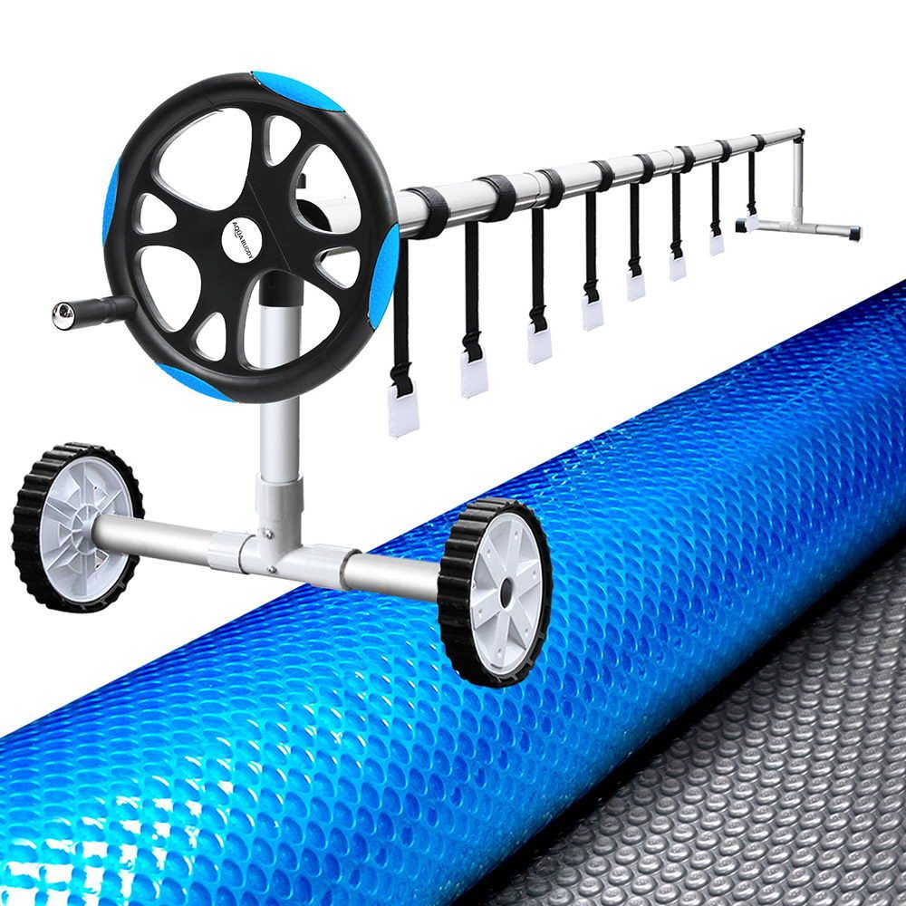 Aquabuddy Pool Cover 500 Micron 7x4m Silver Swimming Pool Solar Blanket 5.5m Blue Roller Awezingly