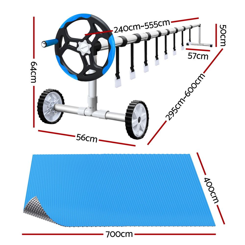 Aquabuddy Pool Cover 500 Micron 7x4m Silver Swimming Pool Solar Blanket 5.5m Blue Roller Awezingly