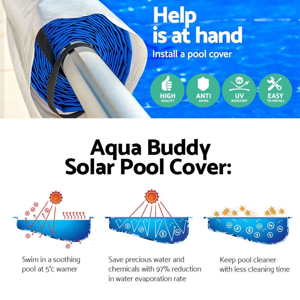 Aquabuddy Pool Cover 500 Micron 7x4m Silver Swimming Pool Solar Blanket 5.5m Blue Roller Awezingly