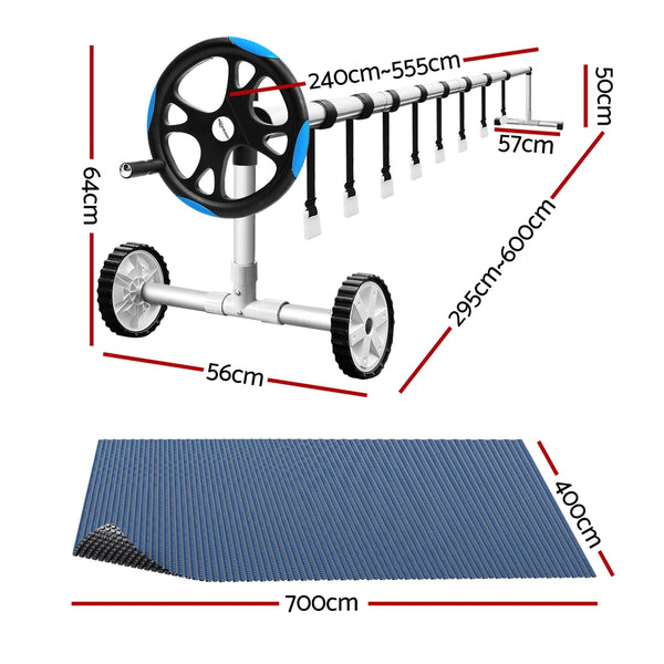 Aqua Buddy Pool Cover 7x4m 600 Micron w/ Roller 5.55m Black Solar Blanket Awezingly