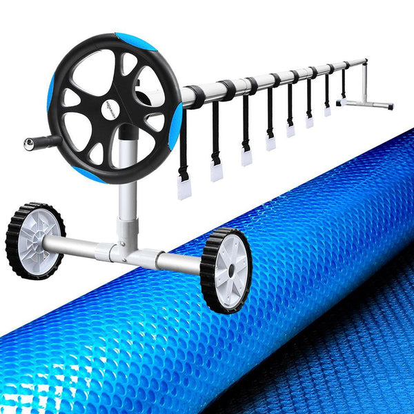 Aqua Buddy Pool Cover 8x4.2m 400 Micron Swimming Pool Solar Blanket 5.5m Roller Blue Awezingly