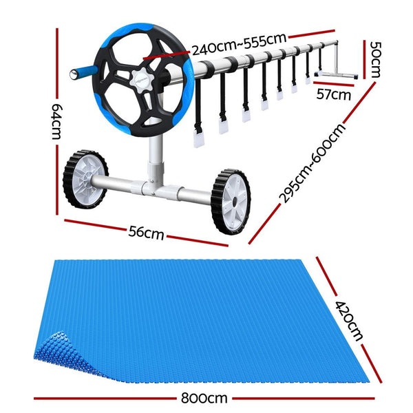 Aqua Buddy Pool Cover 8x4.2m 400 Micron Swimming Pool Solar Blanket 5.5m Roller Blue Awezingly