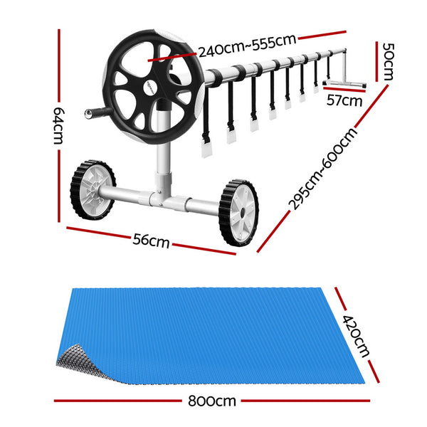 Aqua Buddy Pool Cover 600 Micron Solar Heat Blanket LDPE 8x4.2m w/ 5.55m Roller Awezingly
