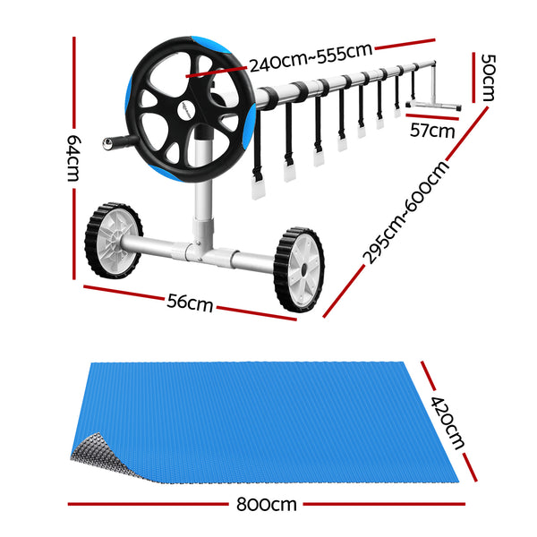 Aqua Buddy Pool Cover 600 Micron Solar Heat Blanket 8x4.2m w/ 5.55m Roller Blue Awezingly