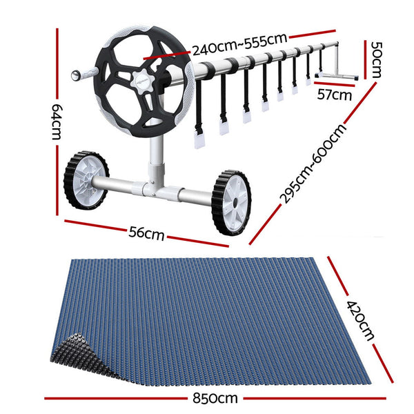 Aquabuddy Pool Cover 600 Micron 8.5x4.2m w/ Roller 5.55m Swimming Pools Black Solar Blanket Aquabuddy