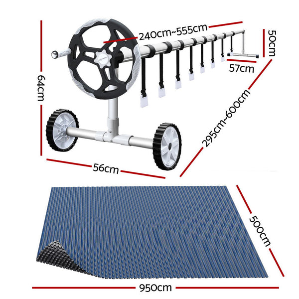 Aquabuddy Pool Cover 600 Micron 9.5x5m w/ Roller 5.55m Swimming Pools Black Solar Blanket Aquabuddy