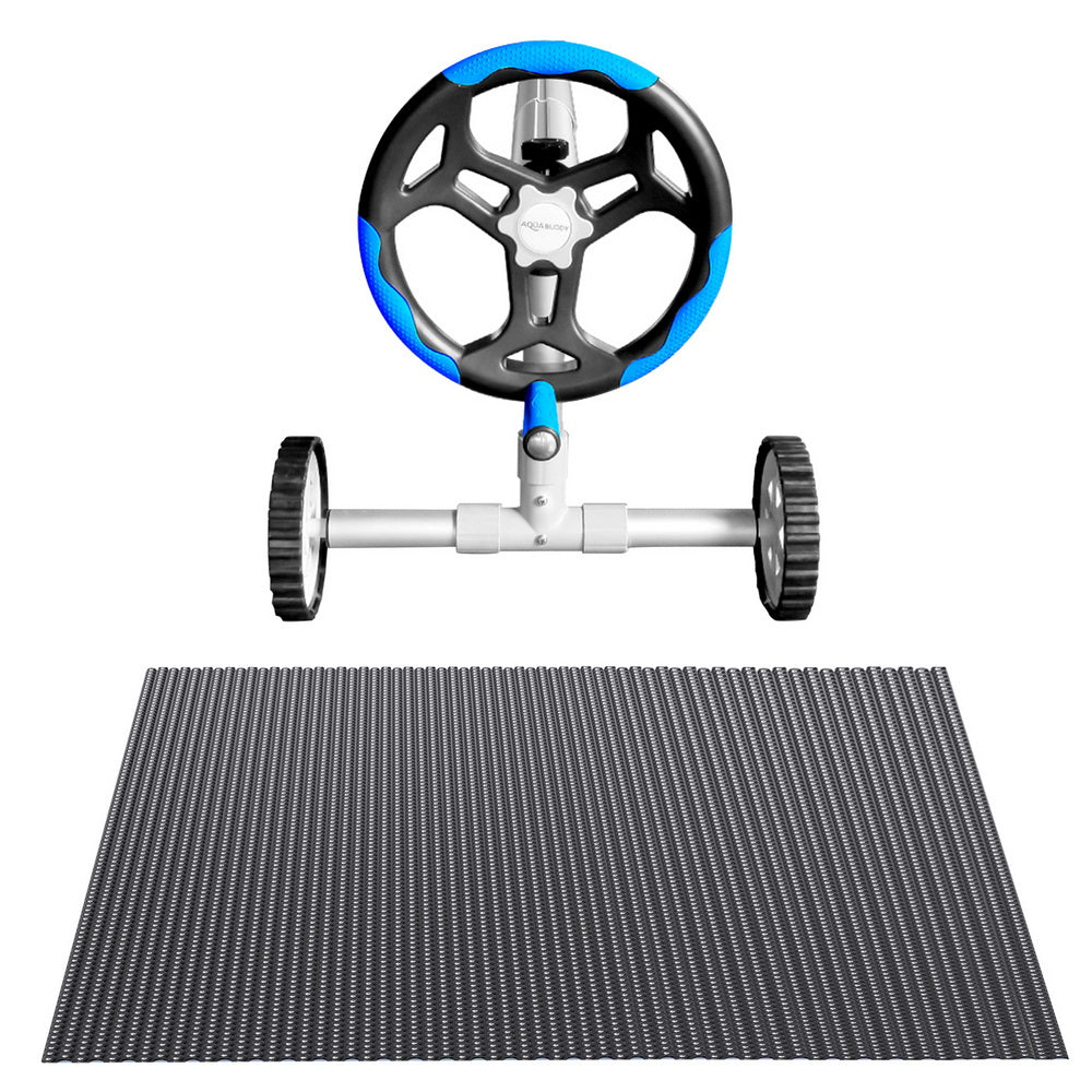 Aquabuddy Pool Cover 600 Micron 9.5x5m w/ Blue Roller 5.55m Black Solar Blanket Aquabuddy