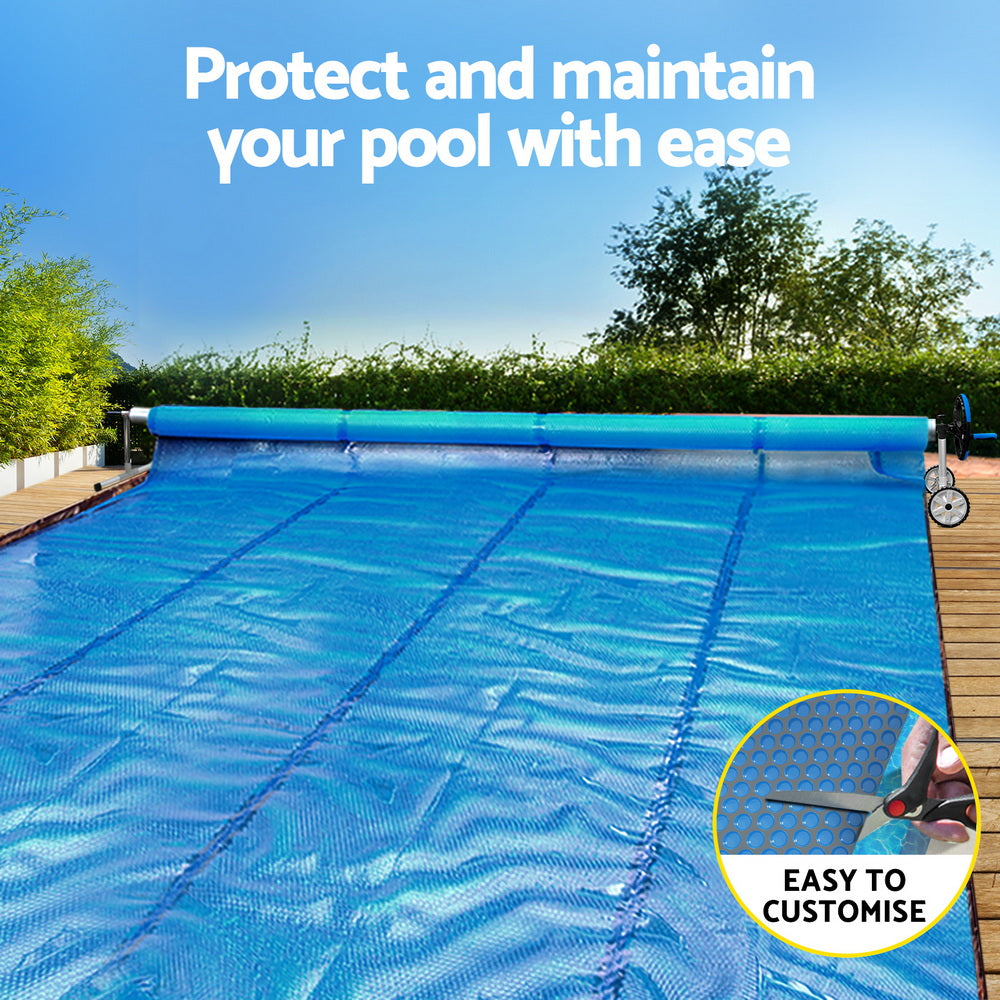 Aqua Buddy Pool Cover 600 Micron Solar Heat 9.5x5m Blanket w/ 5.55m Roller Blue Awezingly