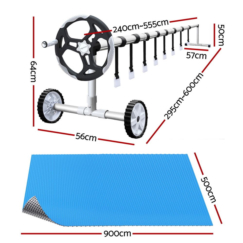 Aquabuddy Pool Cover 9.5x5m 400 Micron Swimming Pool Solar Blanket 5.5m Roller Awezingly